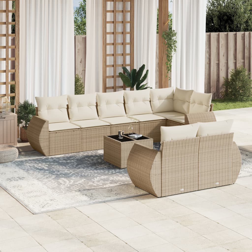 Set Divano da Giardino 9 pz con Cuscini Beige in Polyrattan - homemem39