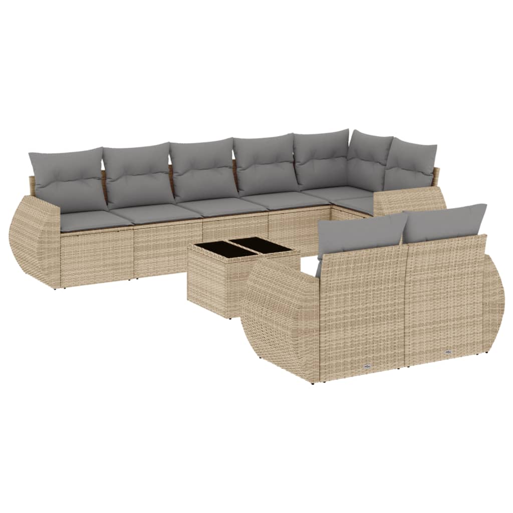 Set Divano da Giardino 9 pz con Cuscini Beige in Polyrattan - homemem39