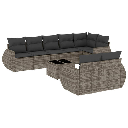 Set Divano da Giardino 9 pz con Cuscini Grigio in Polyrattan - homemem39