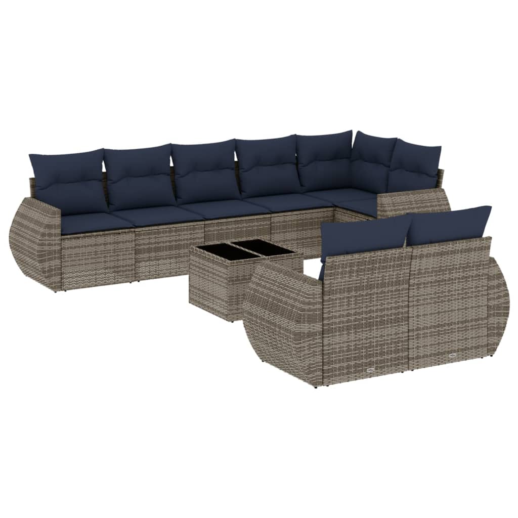 Set Divani da Giardino 9 pz con Cuscini Grigio in Polyrattan | homemem39