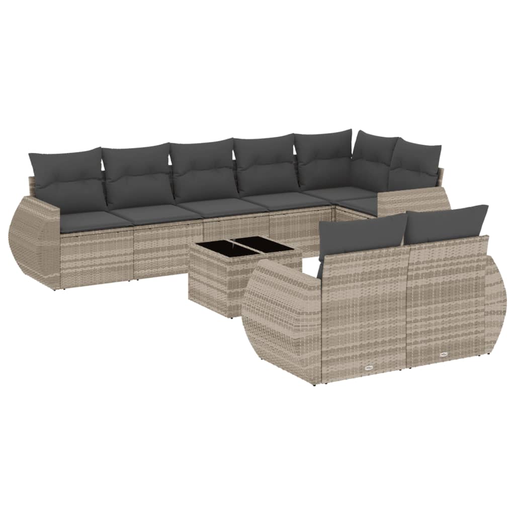 Set Divano da Giardino 9pz con Cuscini Grigio Chiaro Polyrattan - homemem39