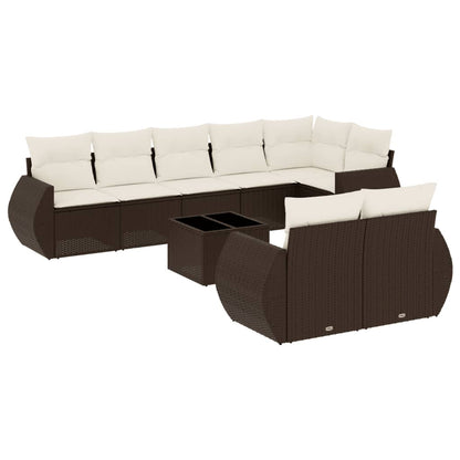 Set Divani da Giardino 9pz con Cuscini Marrone in Polyrattan