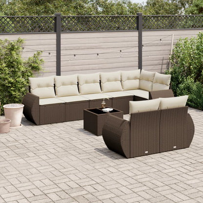 Set Divani da Giardino 9pz con Cuscini Marrone in Polyrattan - homemem39