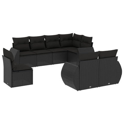 Set Divani da Giardino con Cuscini 8 pz Nero in Polyrattan