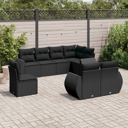 Set Divani da Giardino con Cuscini 8 pz Nero in Polyrattan