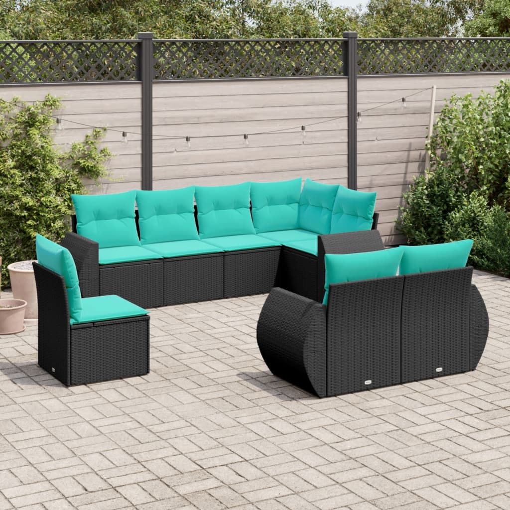 Set Divani da Giardino 8 pz con Cuscini Nero in Polyrattan | homemem39