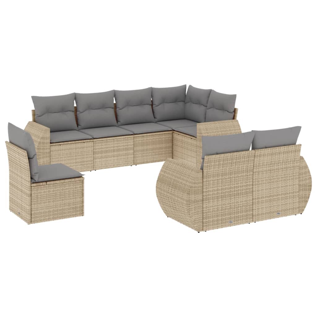 Set Divano da Giardino 8 pz con Cuscini Beige in Polyrattan - homemem39