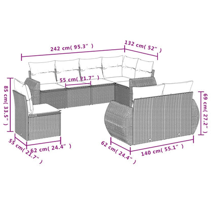 Set Divano da Giardino 8 pz con Cuscini Beige in Polyrattan - homemem39