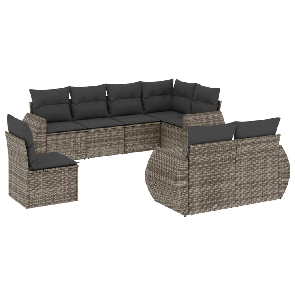 Set Divano da Giardino 8 pz con Cuscini Grigio in Polyrattan - homemem39