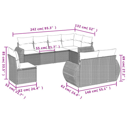 Set Divani da Giardino 8 pz con Cuscini Grigio in Polyrattan | homemem39