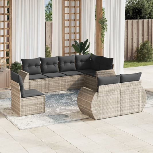 Set Divano da Giardino 8pz con Cuscini Grigio Chiaro Polyrattan - homemem39