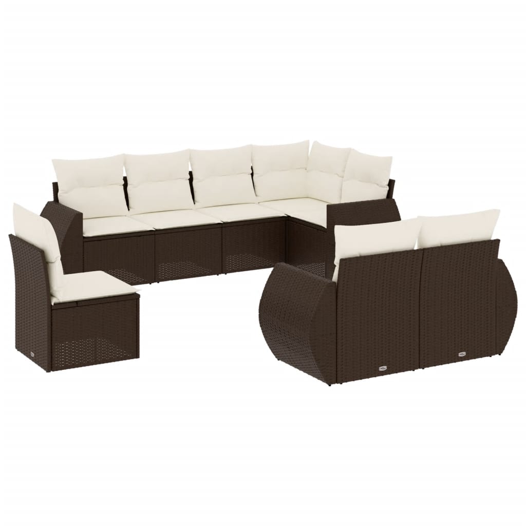 Set Divani da Giardino 8 pz con Cuscini Marrone in Polyrattan - homemem39