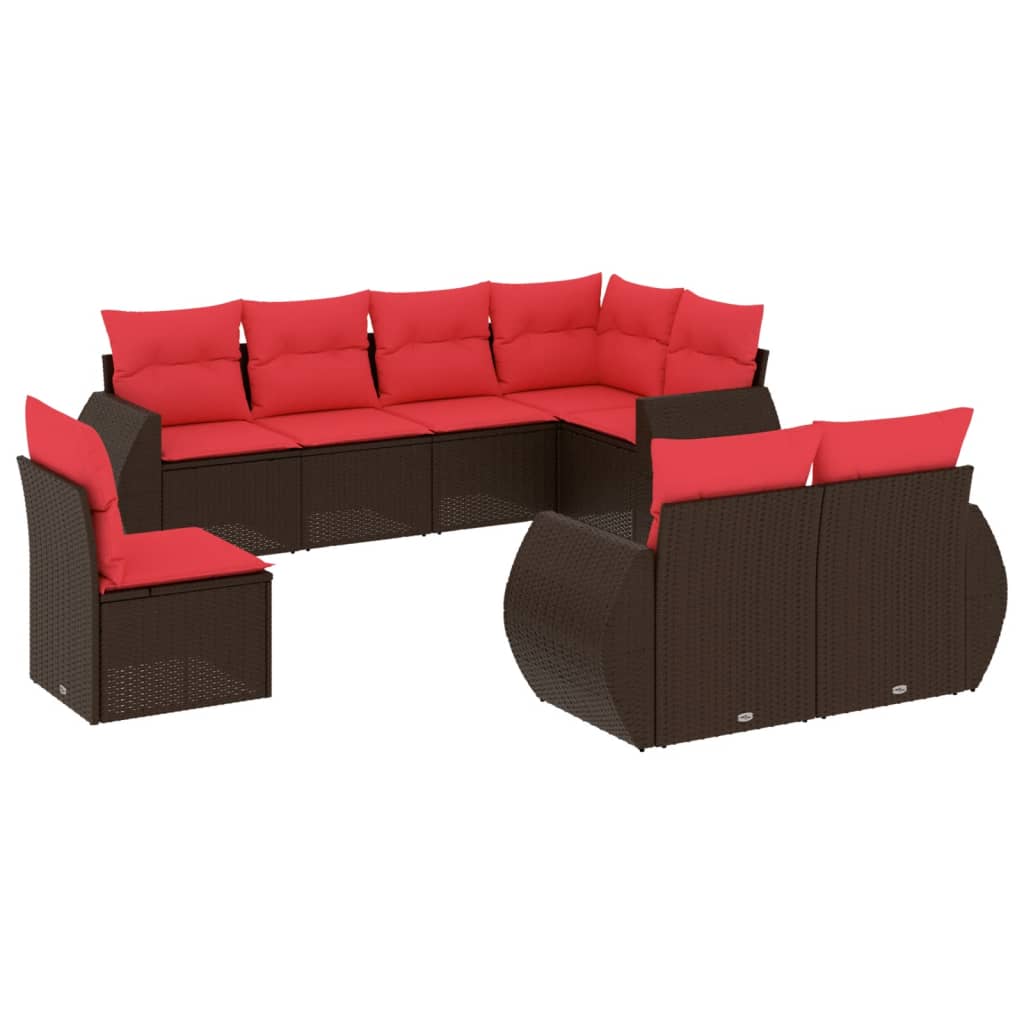 Set Divani da Giardino 8 pz con Cuscini Marrone in Polyrattan | homemem39
