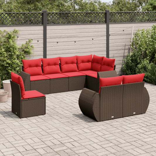 Set Divani da Giardino 8 pz con Cuscini Marrone in Polyrattan | homemem39