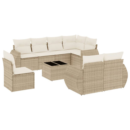 Set Divano da Giardino 9 pz con Cuscini Beige in Polyrattan - homemem39