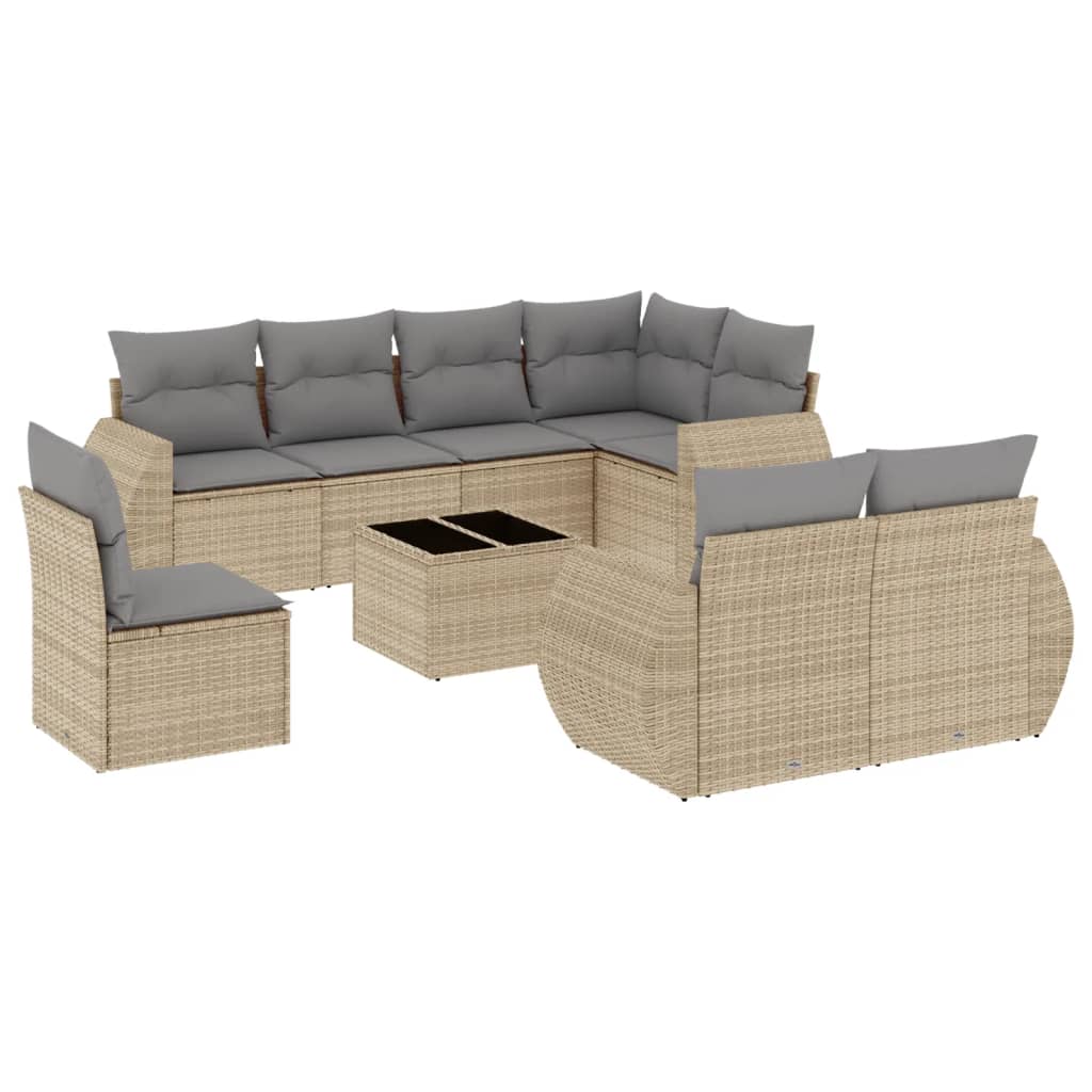 Set Divano da Giardino 9 pz con Cuscini Beige in Polyrattan - homemem39