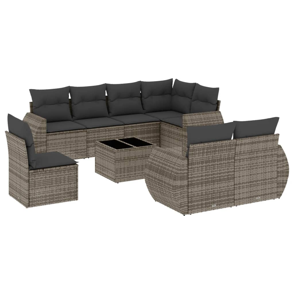 Set Divano da Giardino 9 pz con Cuscini Grigio in Polyrattan - homemem39