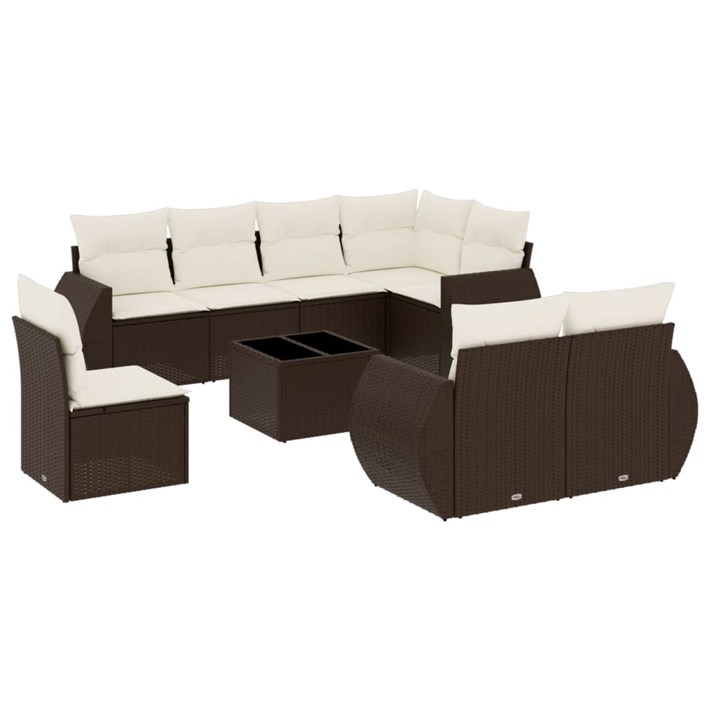 Set Divani da Giardino 9pz con Cuscini Marrone in Polyrattan - homemem39