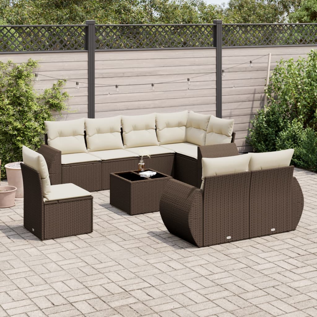 Set Divani da Giardino 9pz con Cuscini Marrone in Polyrattan - homemem39