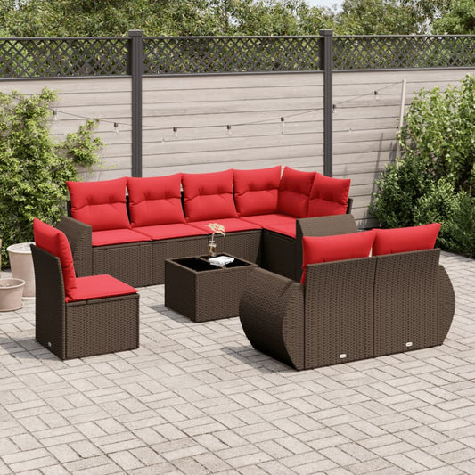Set Divani da Giardino 9 pz con Cuscini Marrone in Polyrattan | homemem39