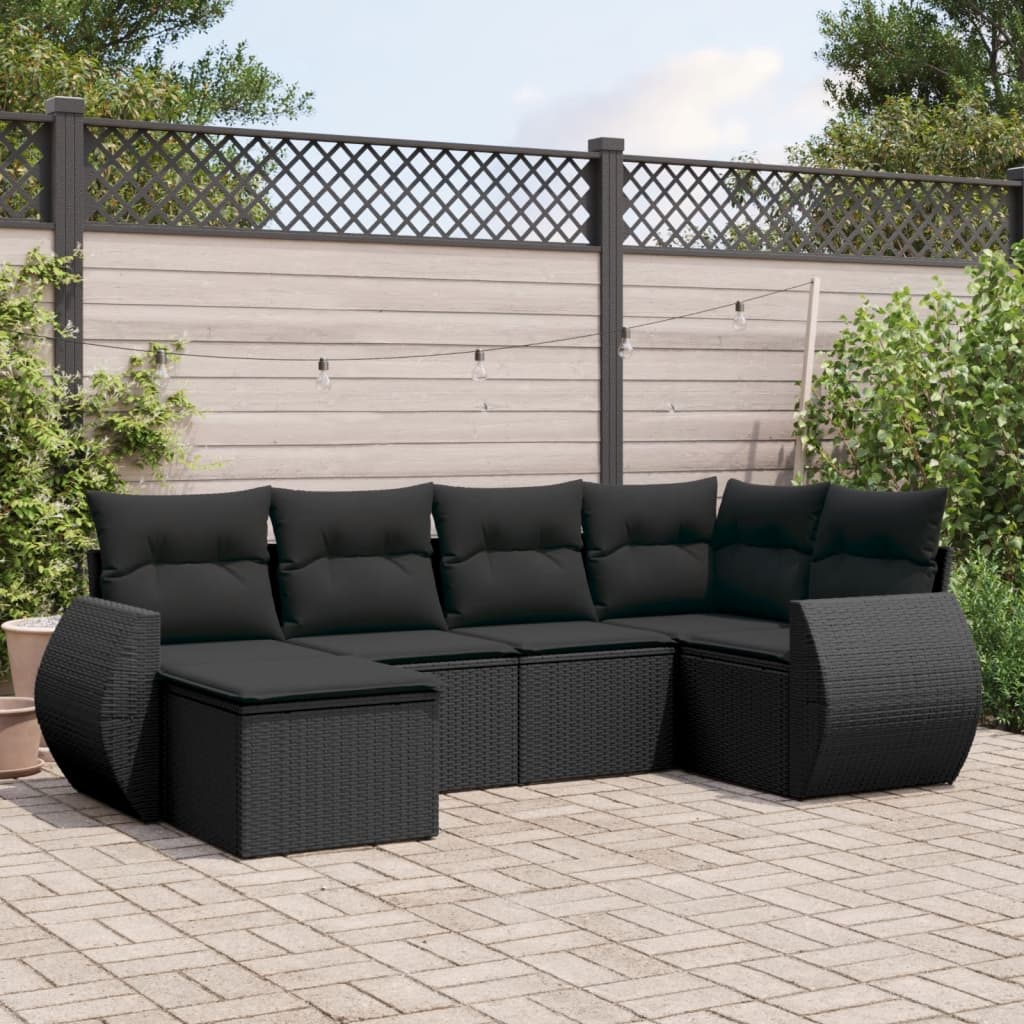 Set Divano da Giardino 6 pz con Cuscini Nero in Polyrattan - homemem39