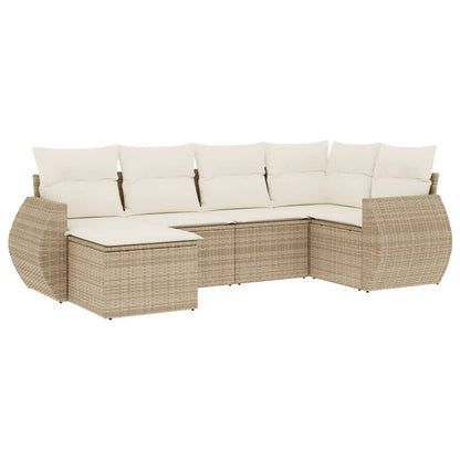 Set Divano da Giardino 6 pz con Cuscini Beige in Polyrattan