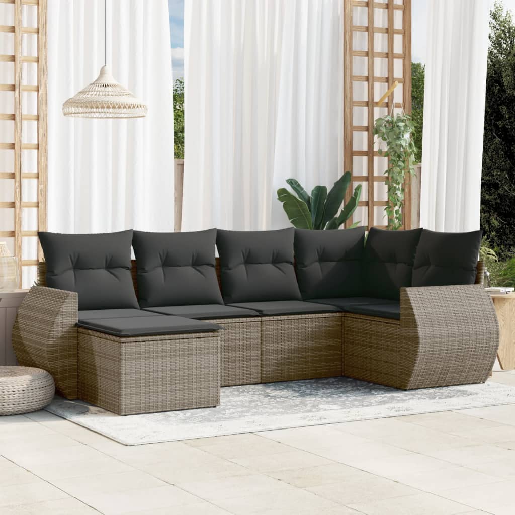 Set Divano da Giardino 6 pz con Cuscini Grigio in Polyrattan - homemem39