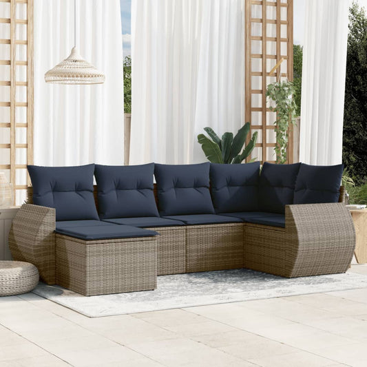Set Divani da Giardino 6 pz con Cuscini Grigio in Polyrattan | homemem39