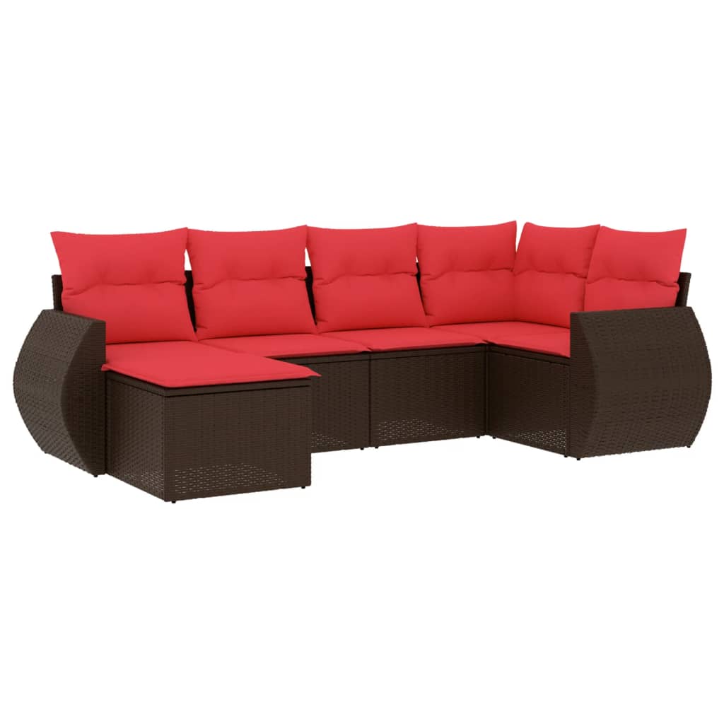 Set Divani da Giardino 6 pz con Cuscini Marrone in Polyrattan | homemem39