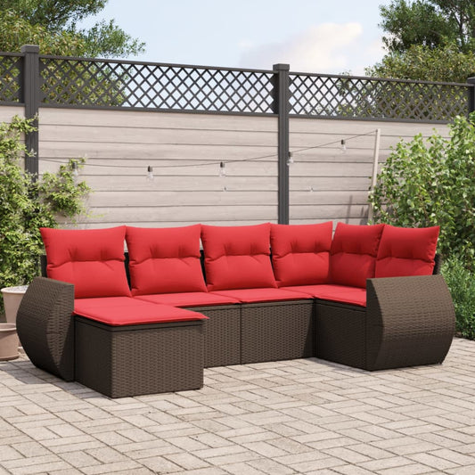 Set Divani da Giardino 6 pz con Cuscini Marrone in Polyrattan - homemem39