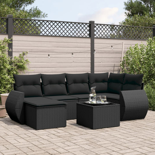 Set Divani da Giardino con Cuscini 7pz Nero Polyrattan - homemem39