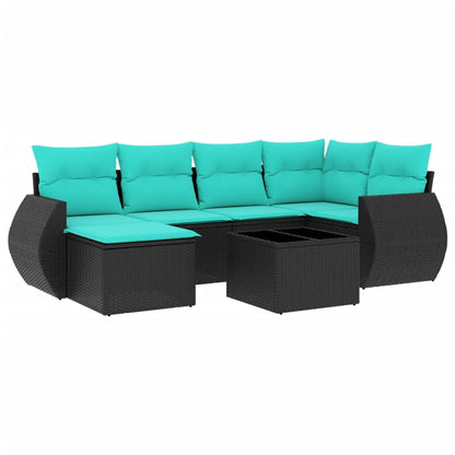 Set Divani da Giardino 7 pz con Cuscini Nero in Polyrattan | homemem39