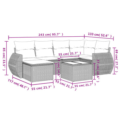 Set Divani da Giardino 7 pz con Cuscini Nero in Polyrattan | homemem39