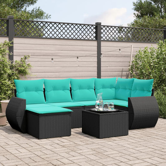 Set Divani da Giardino 7 pz con Cuscini Nero in Polyrattan | homemem39