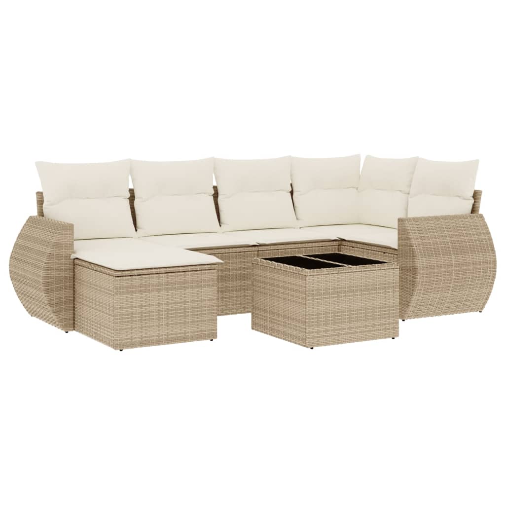 Set Divani da Giardino 7 pz con Cuscini Beige in Polyrattan - homemem39