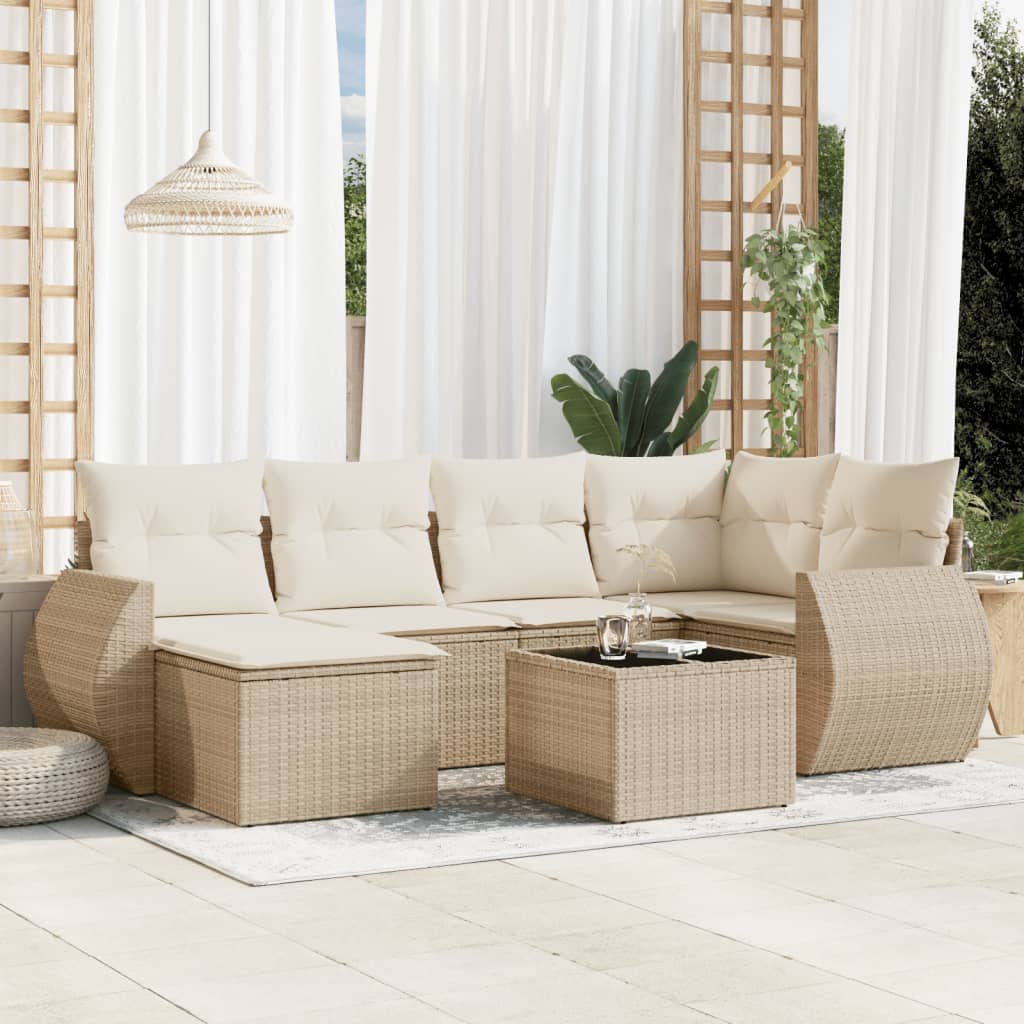 Set Divani da Giardino 7 pz con Cuscini Beige in Polyrattan - homemem39