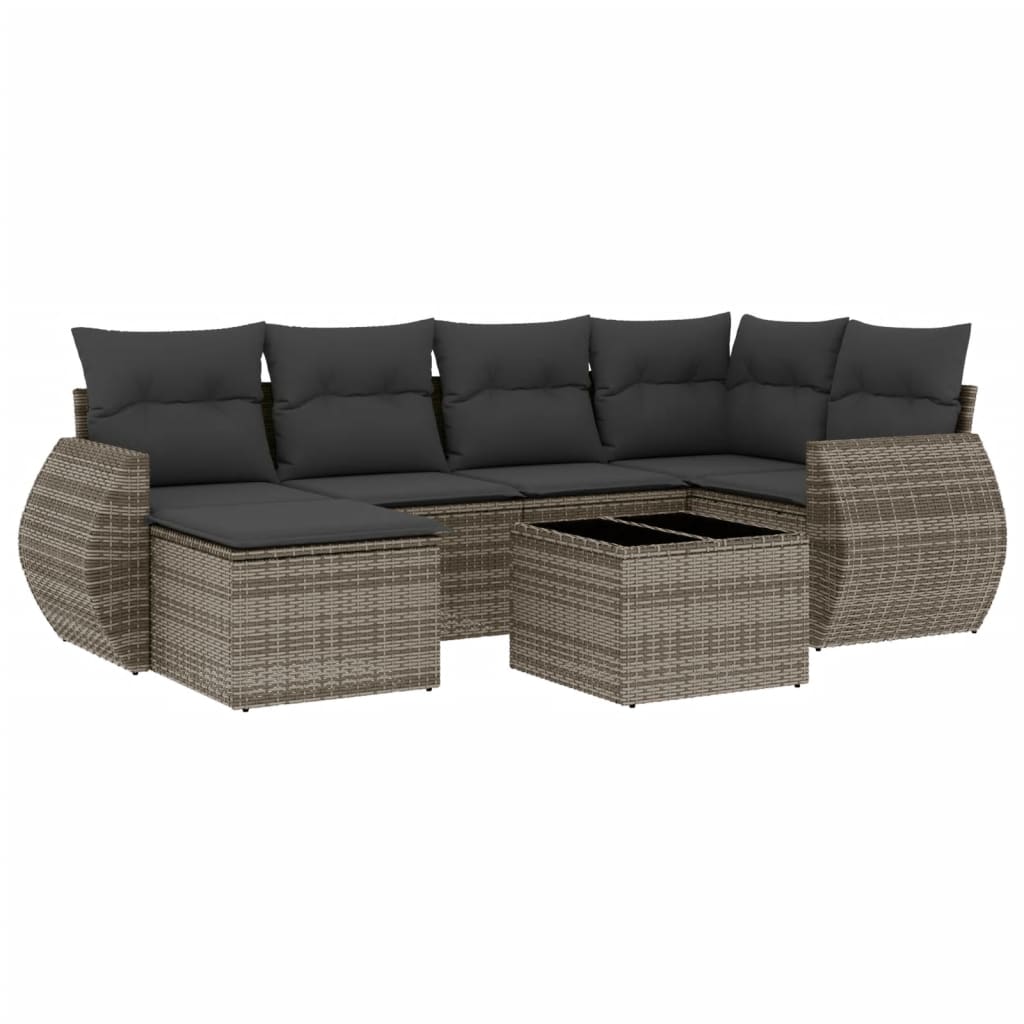 Set Divani da Giardino 7 pz con Cuscini Grigio in Polyrattan - homemem39