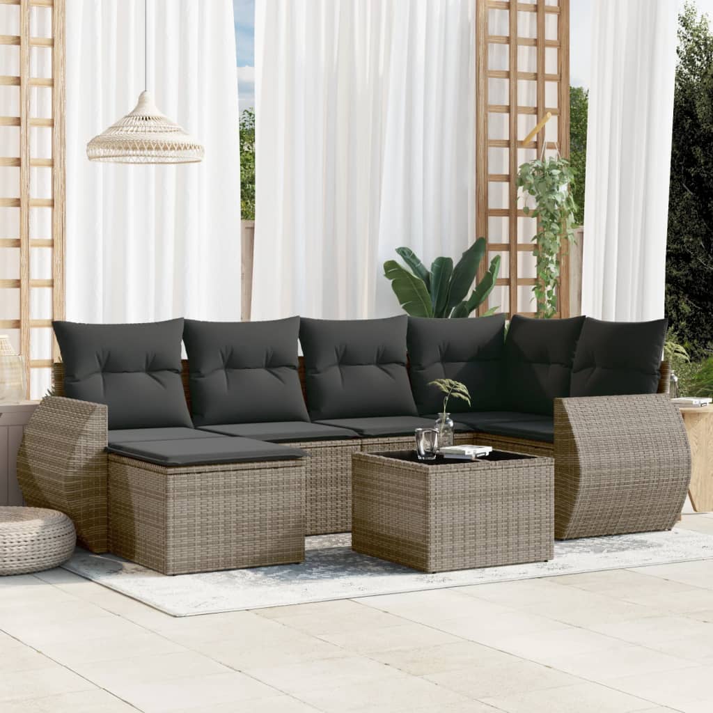 Set Divani da Giardino 7 pz con Cuscini Grigio in Polyrattan - homemem39