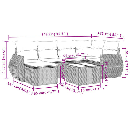 Set Divani da Giardino 7 pz con Cuscini Grigio in Polyrattan | homemem39