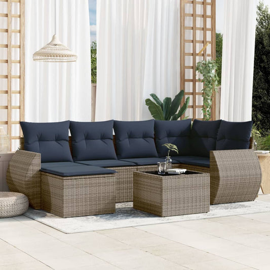 Set Divani da Giardino 7 pz con Cuscini Grigio in Polyrattan | homemem39