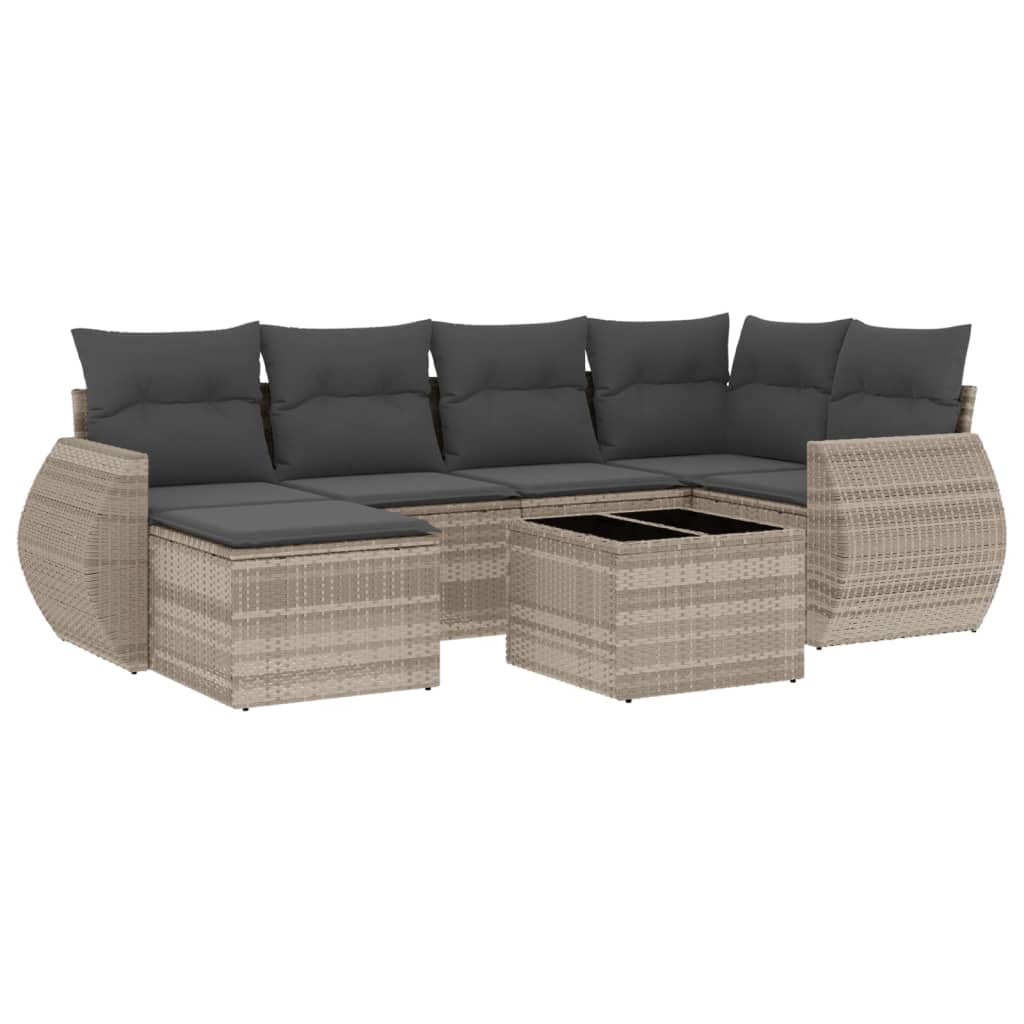 Set Divani da Giardino 7pz con Cuscini Grigio Chiaro Polyrattan - homemem39