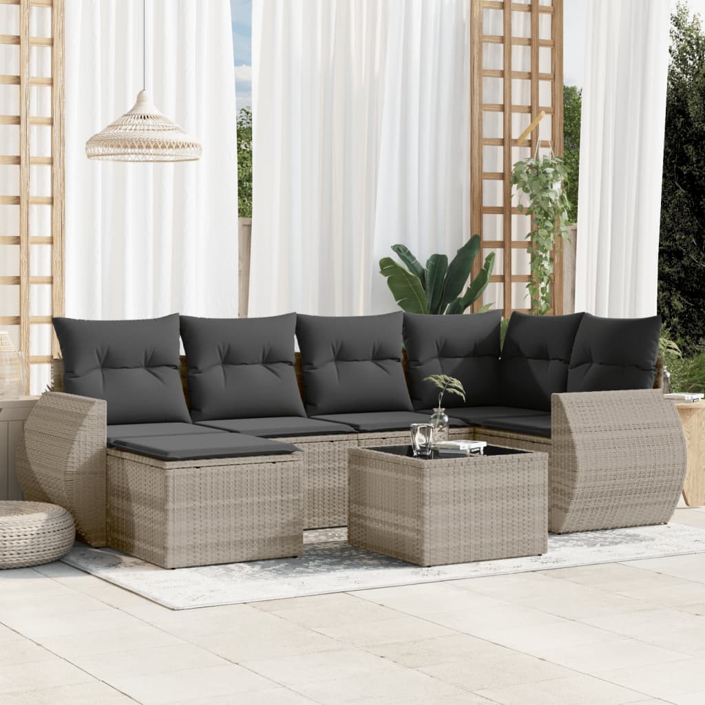 Set Divani da Giardino 7pz con Cuscini Grigio Chiaro Polyrattan - homemem39