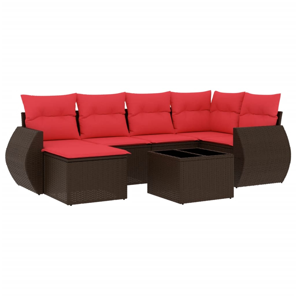 Set Divani da Giardino 7 pz con Cuscini Marrone in Polyrattan | homemem39