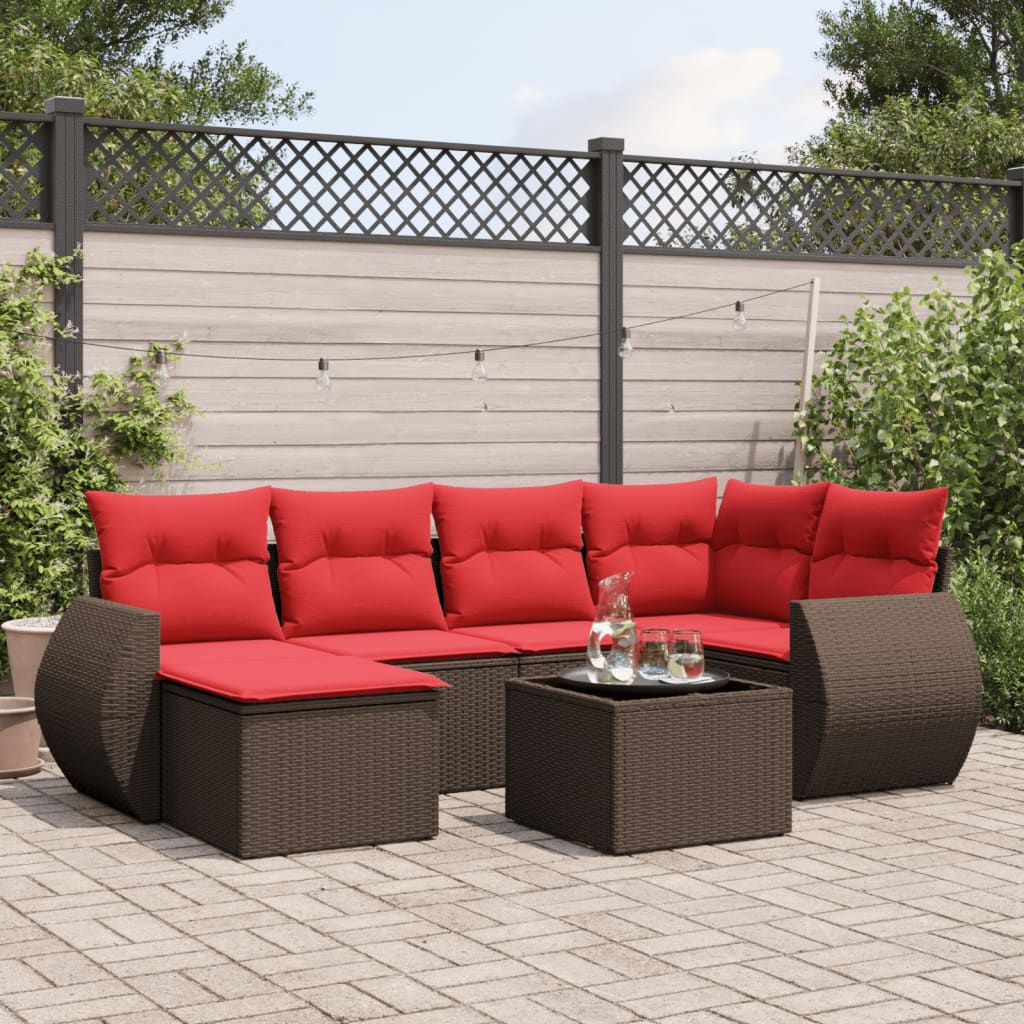 Set Divani da Giardino 7 pz con Cuscini Marrone in Polyrattan | homemem39