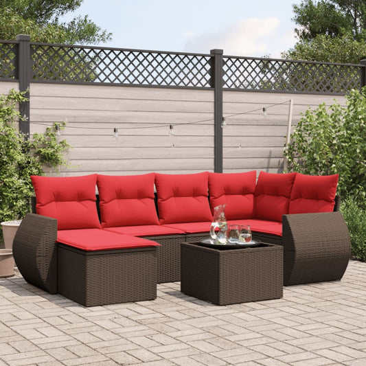 Set Divani da Giardino 7 pz con Cuscini Marrone in Polyrattan | homemem39