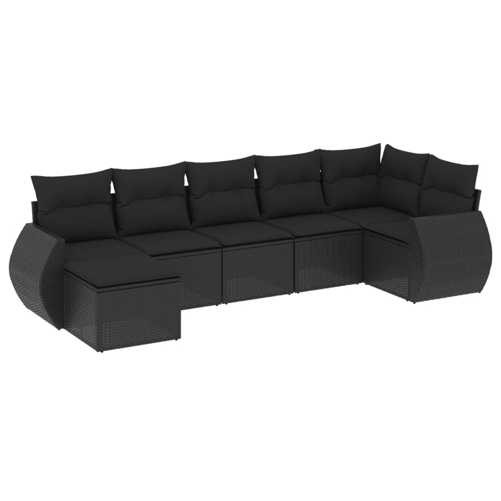 Set Divani da Giardino con Cuscini 7pz Nero Polyrattan