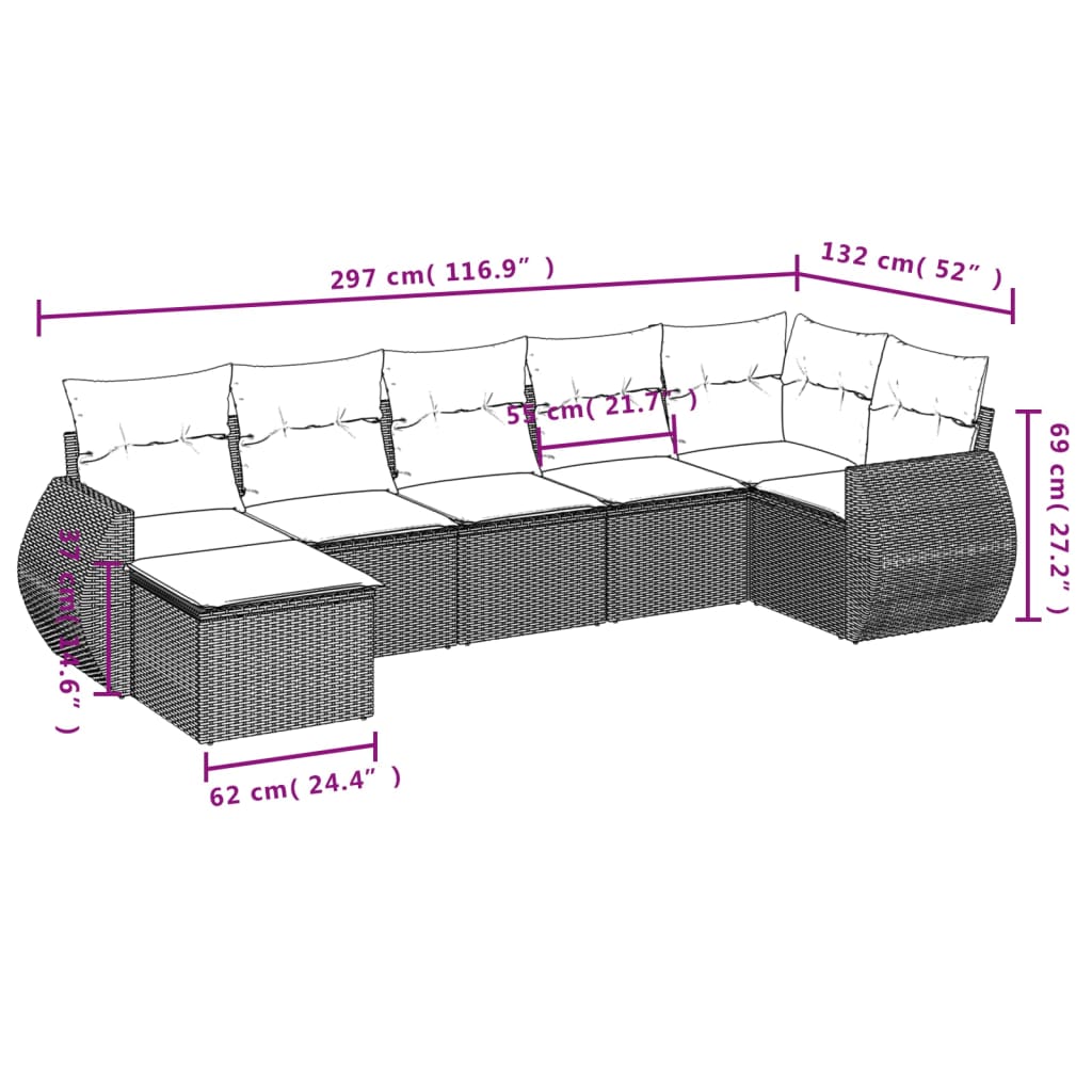 Set Divani da Giardino con Cuscini 7pz Nero Polyrattan