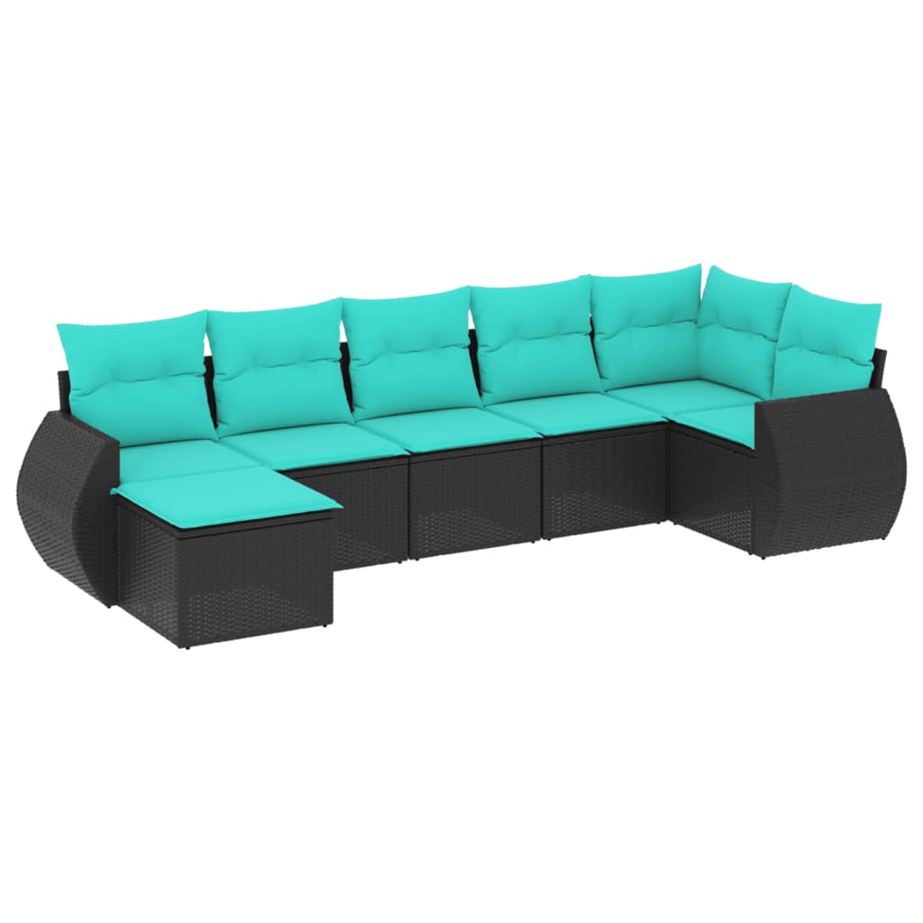 Set Divani da Giardino 7 pz con Cuscini Nero in Polyrattan | homemem39