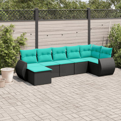 Set Divani da Giardino 7 pz con Cuscini Nero in Polyrattan | homemem39