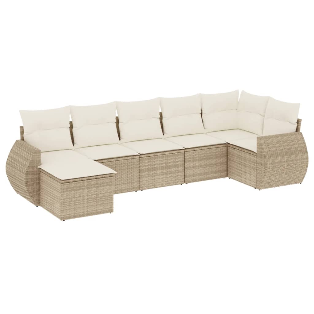 Set Divani da Giardino 7 pz con Cuscini Beige in Polyrattan - homemem39